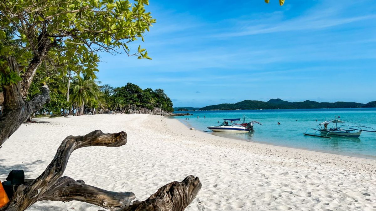 A quiet white-sand bay on Palawan's west coast